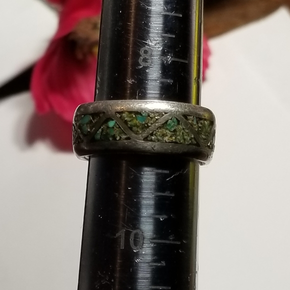 Relisted -vintage inlay ring crushed stone silver tone 8.75  8 3/4 - Picture 5 of 16